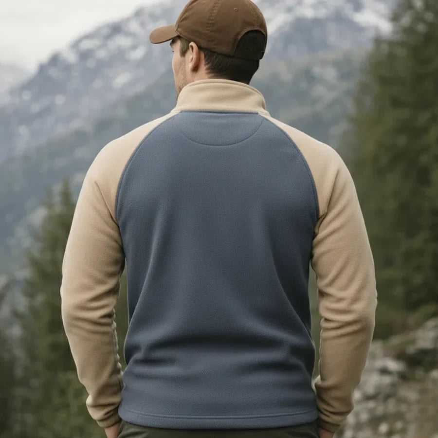 Men's Contrast-Panel Quarter-Zip Fleece