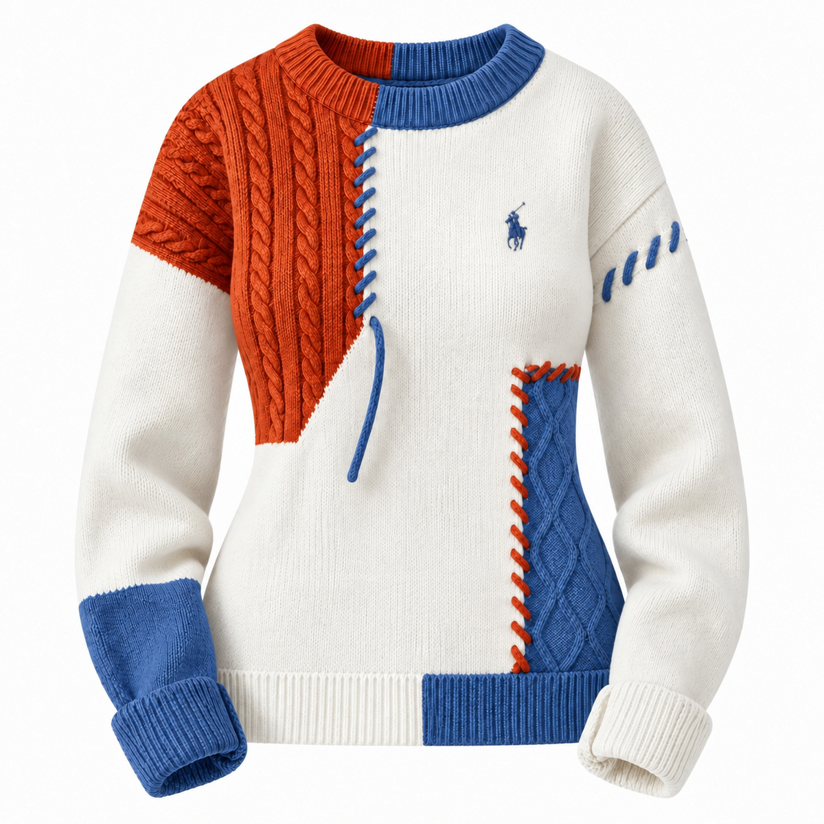 Women's Patchwork Cable-Knit Crewneck Sweater