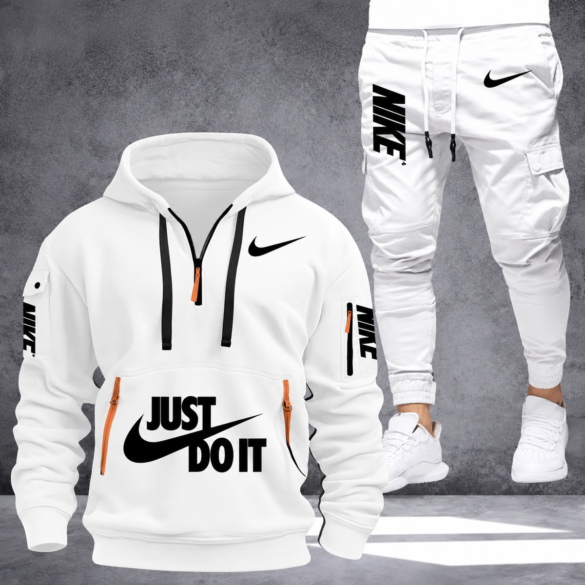 Men's Graphic Half-Zip Cargo Jogger Set