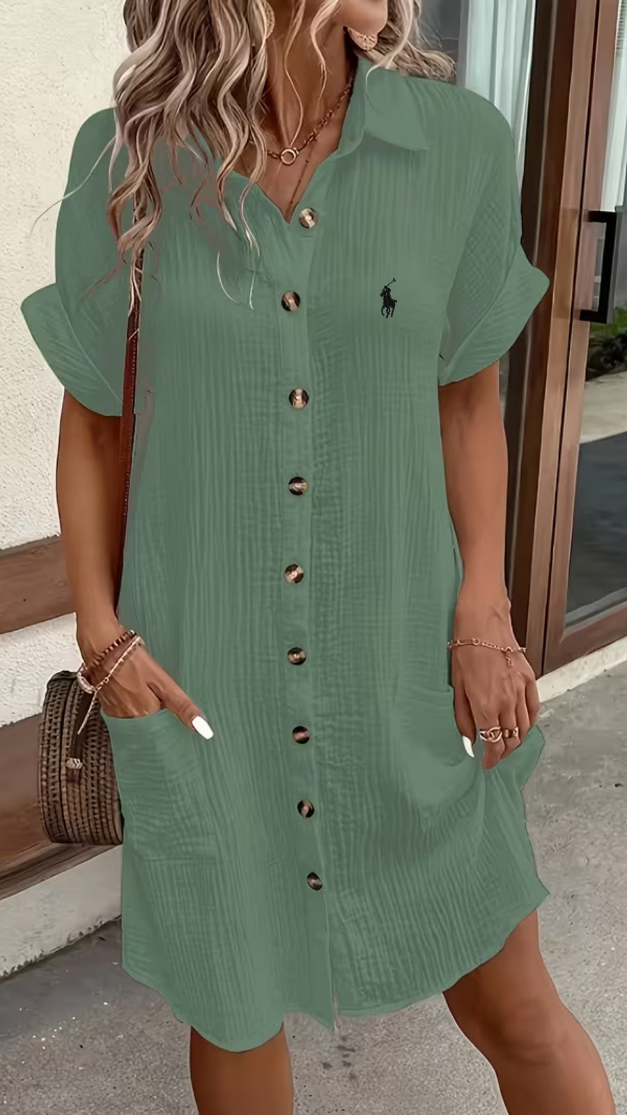 Textured Button-Front Shirt Dress — LIQUIDATION PRICE