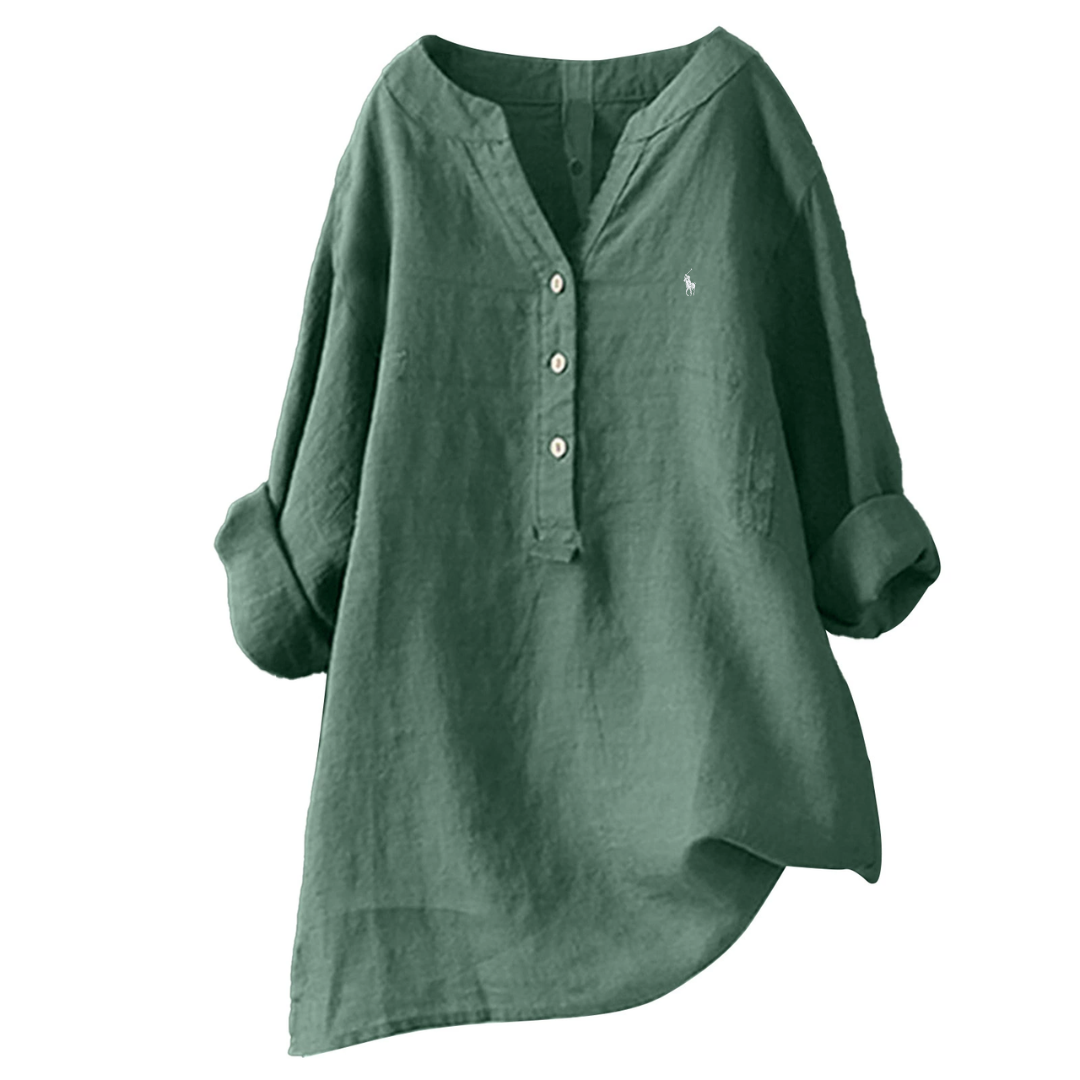 Relaxed Button-Detail Linen Blouse — LIQUIDATION PRICE