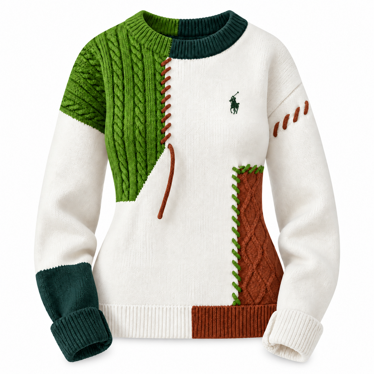 Women's Patchwork Cable-Knit Crewneck Sweater