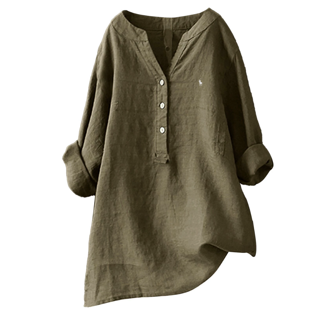 Relaxed Button-Detail Linen Blouse — LIQUIDATION PRICE