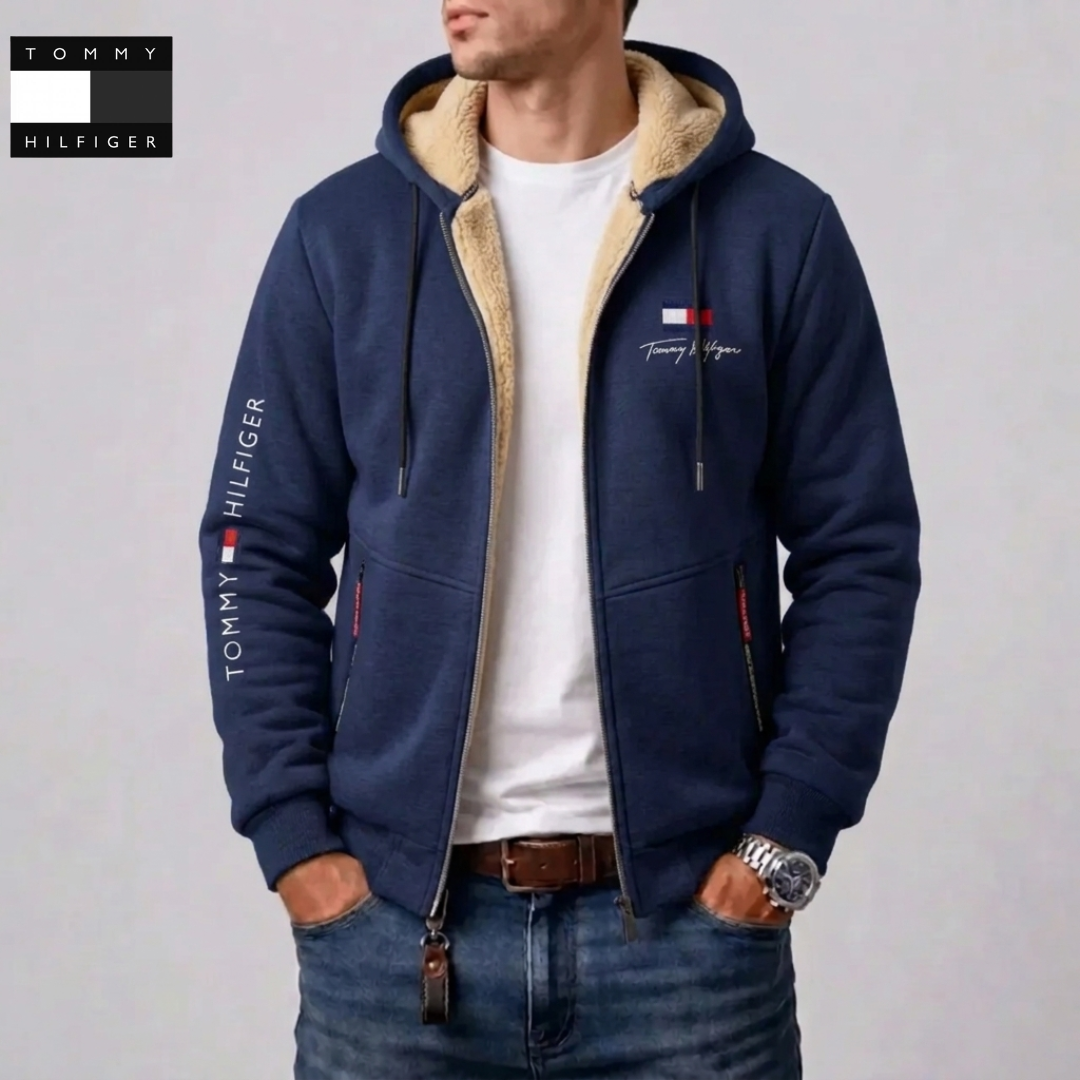 Men's Contrast-Lined Hooded Full-Zip Jacket