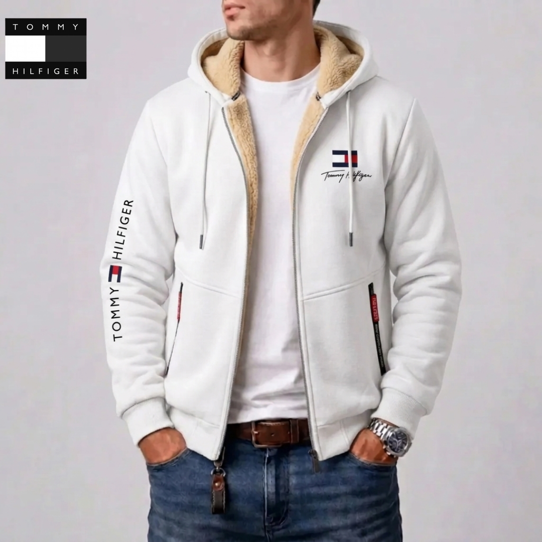 Men's Contrast-Lined Hooded Full-Zip Jacket