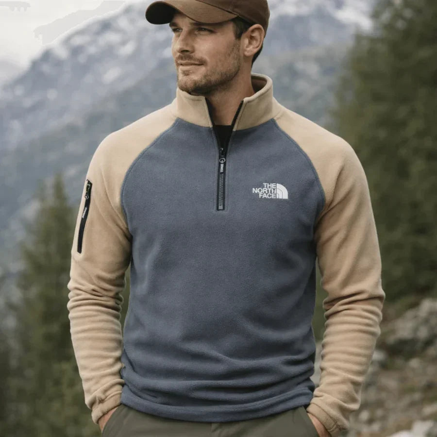 Men's Contrast-Panel Quarter-Zip Fleece