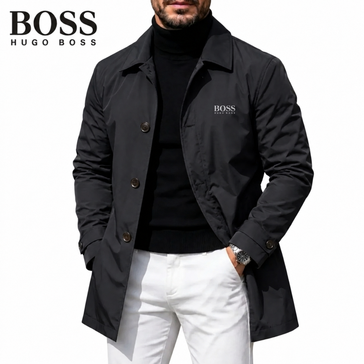 Men's Button-Front Collared Coat