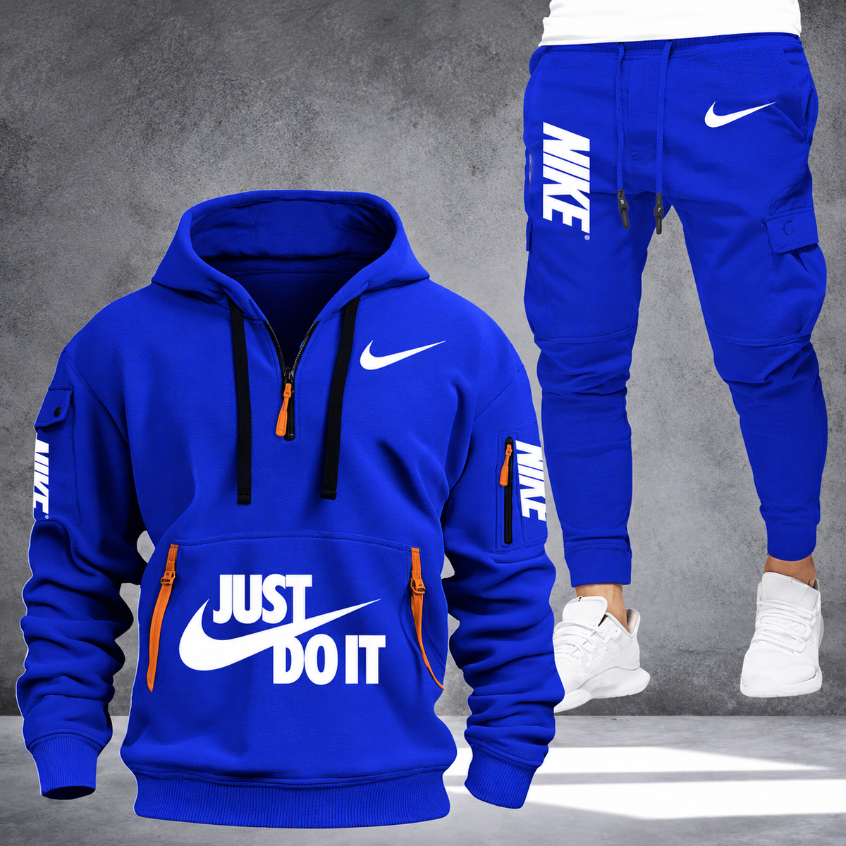 Men's Graphic Half-Zip Cargo Jogger Set