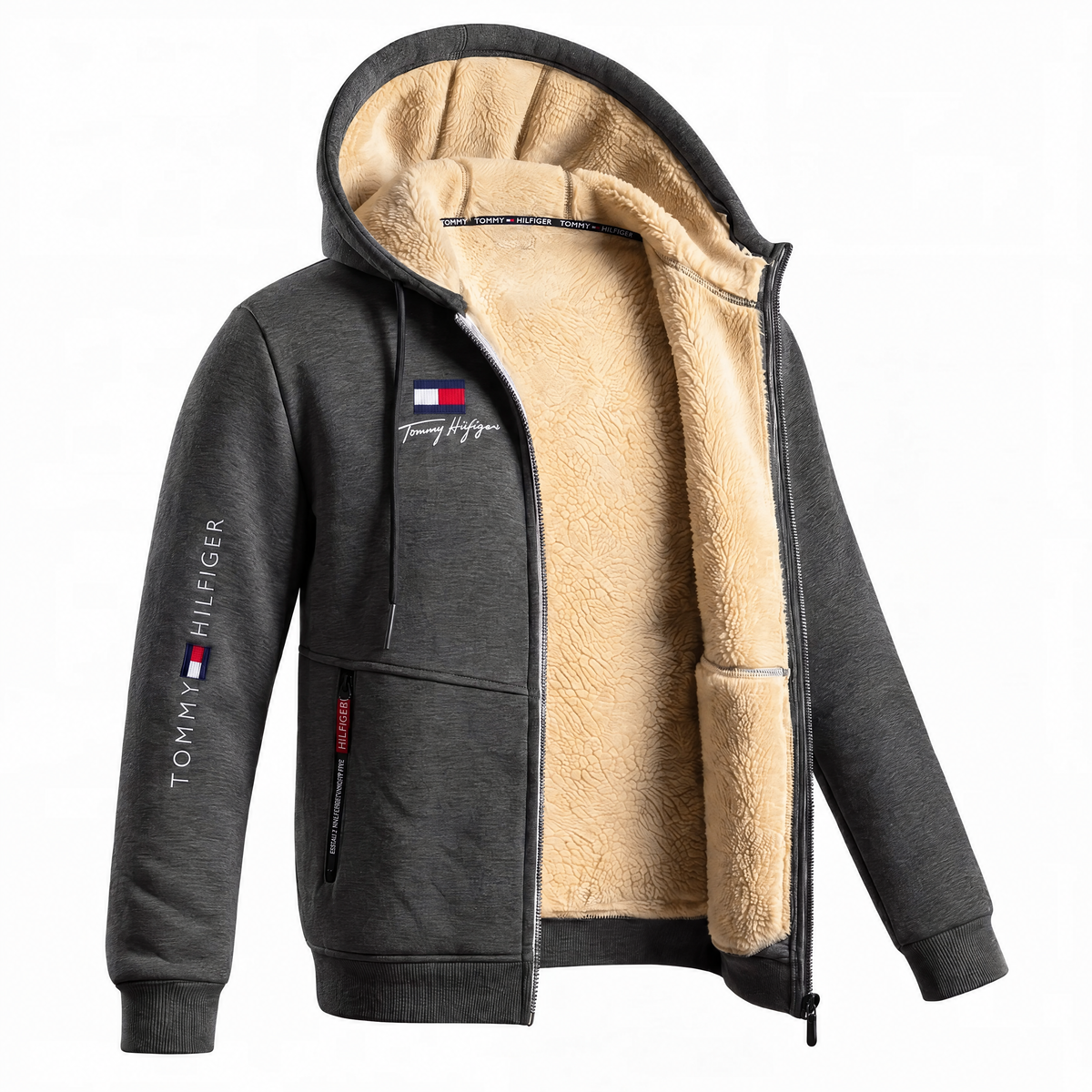 Men's Contrast-Lined Hooded Full-Zip Jacket