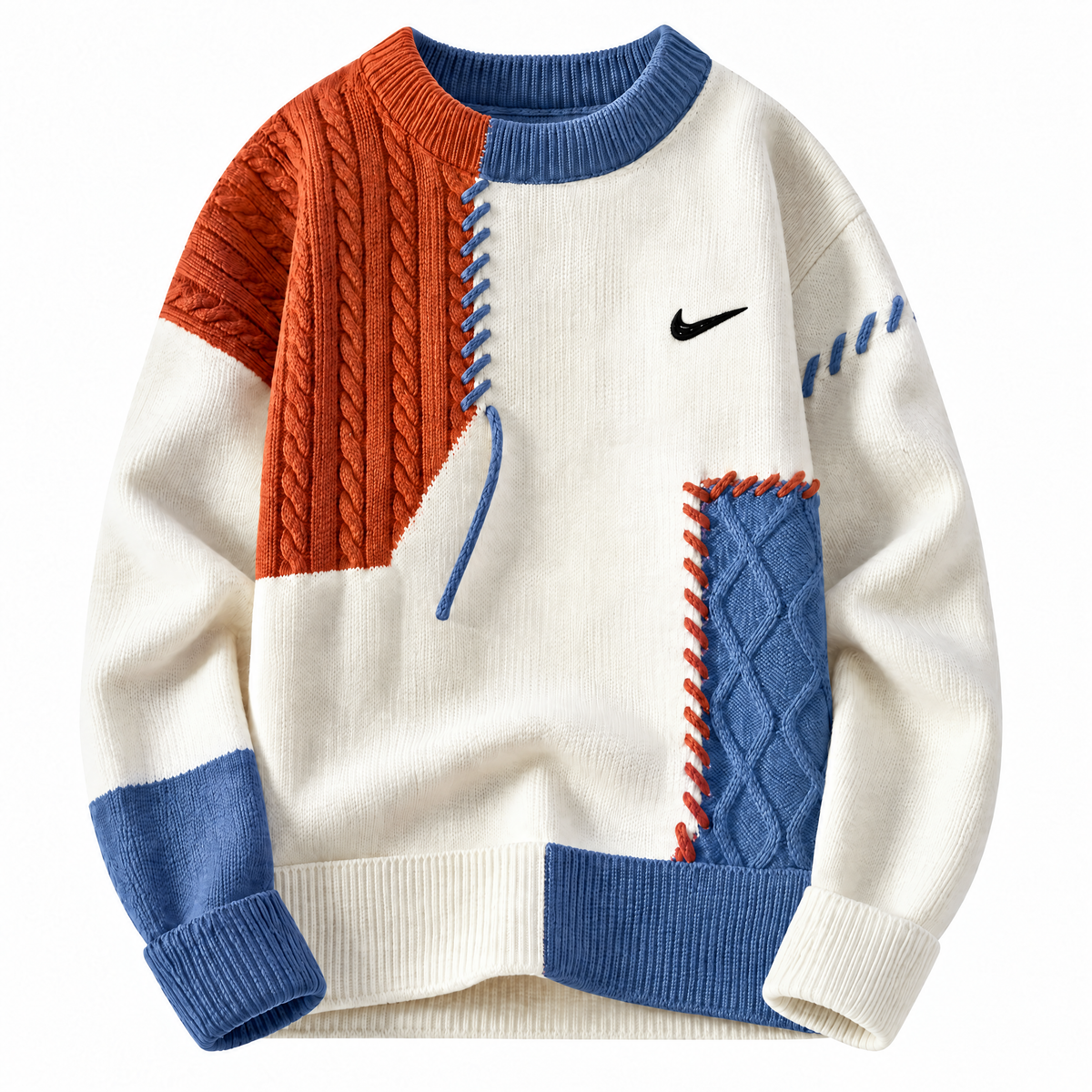 Patchwork Cable-Knit Sweater