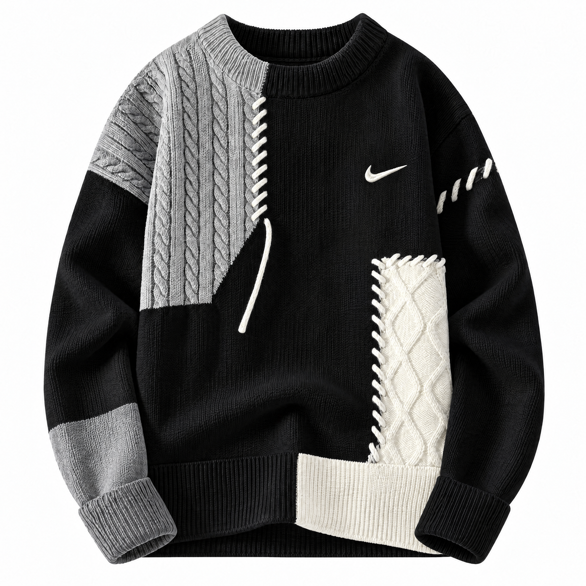 Patchwork Cable-Knit Sweater