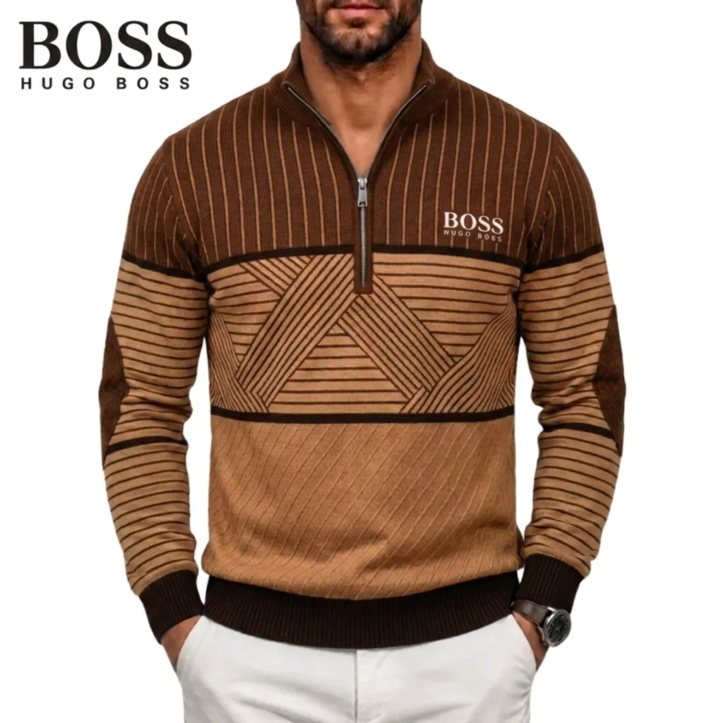 Men's Geometric Stripe Quarter-Zip Sweater