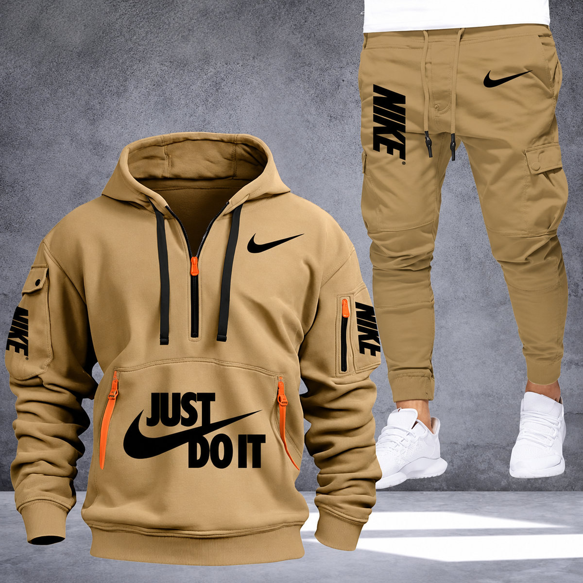 Men's Graphic Half-Zip Cargo Jogger Set