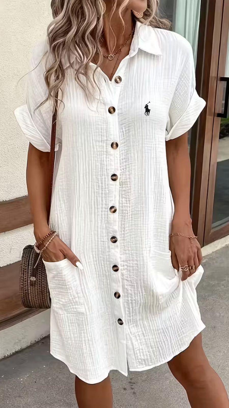 Textured Button-Front Shirt Dress — LIQUIDATION PRICE