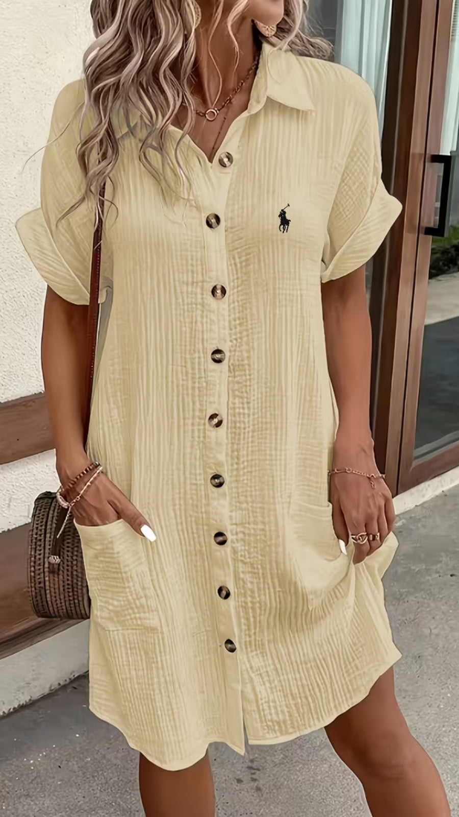 Textured Button-Front Shirt Dress — LIQUIDATION PRICE