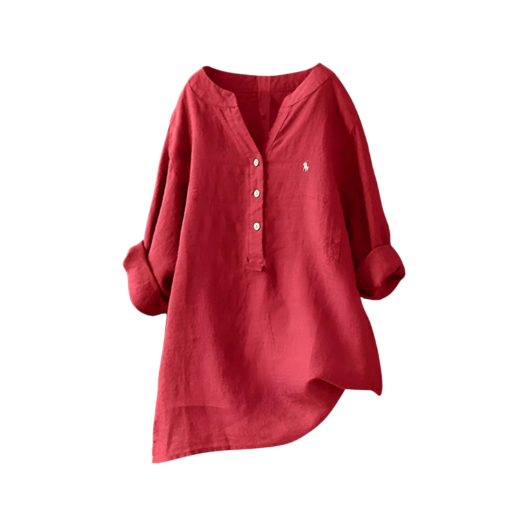 Relaxed Button-Detail Linen Blouse — LIQUIDATION PRICE