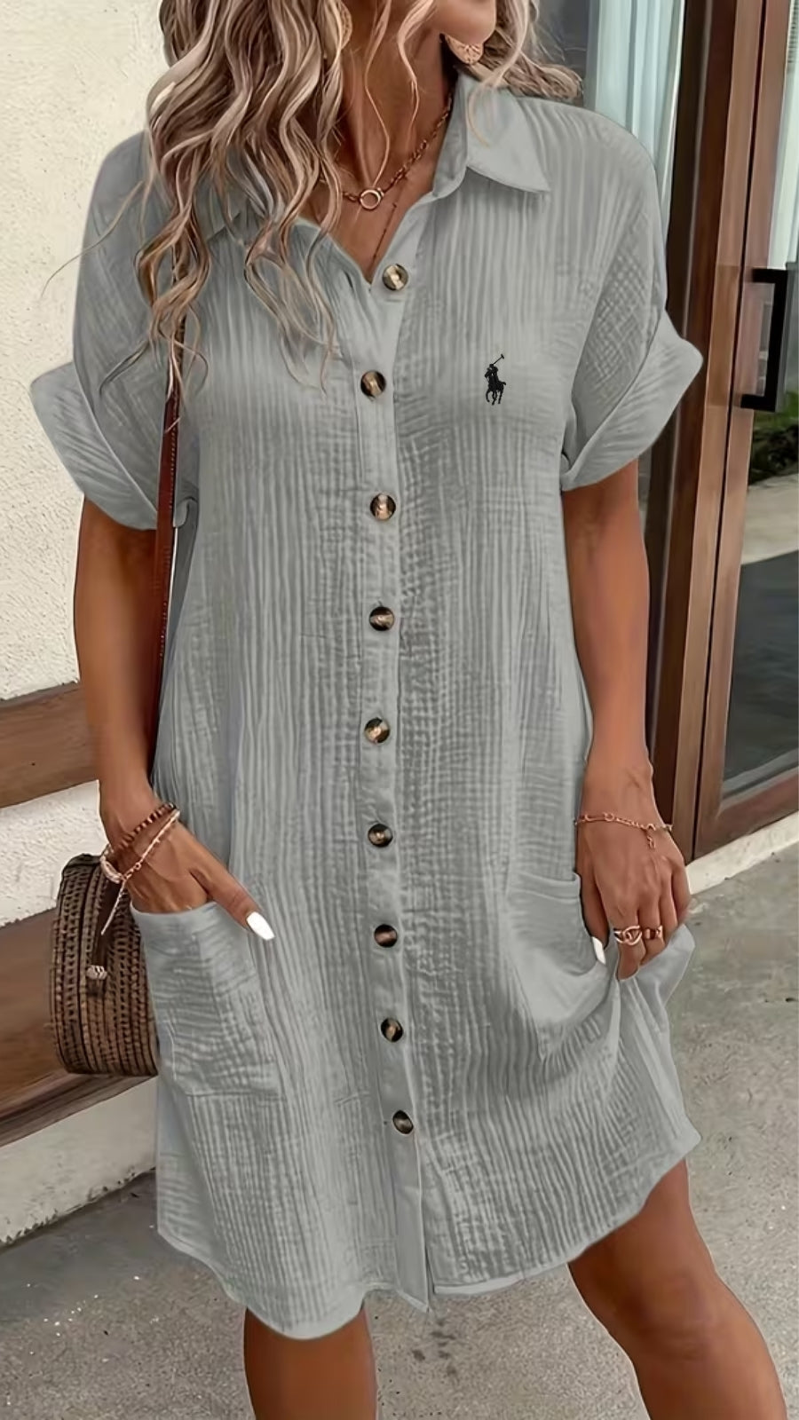 Textured Button-Front Shirt Dress — LIQUIDATION PRICE