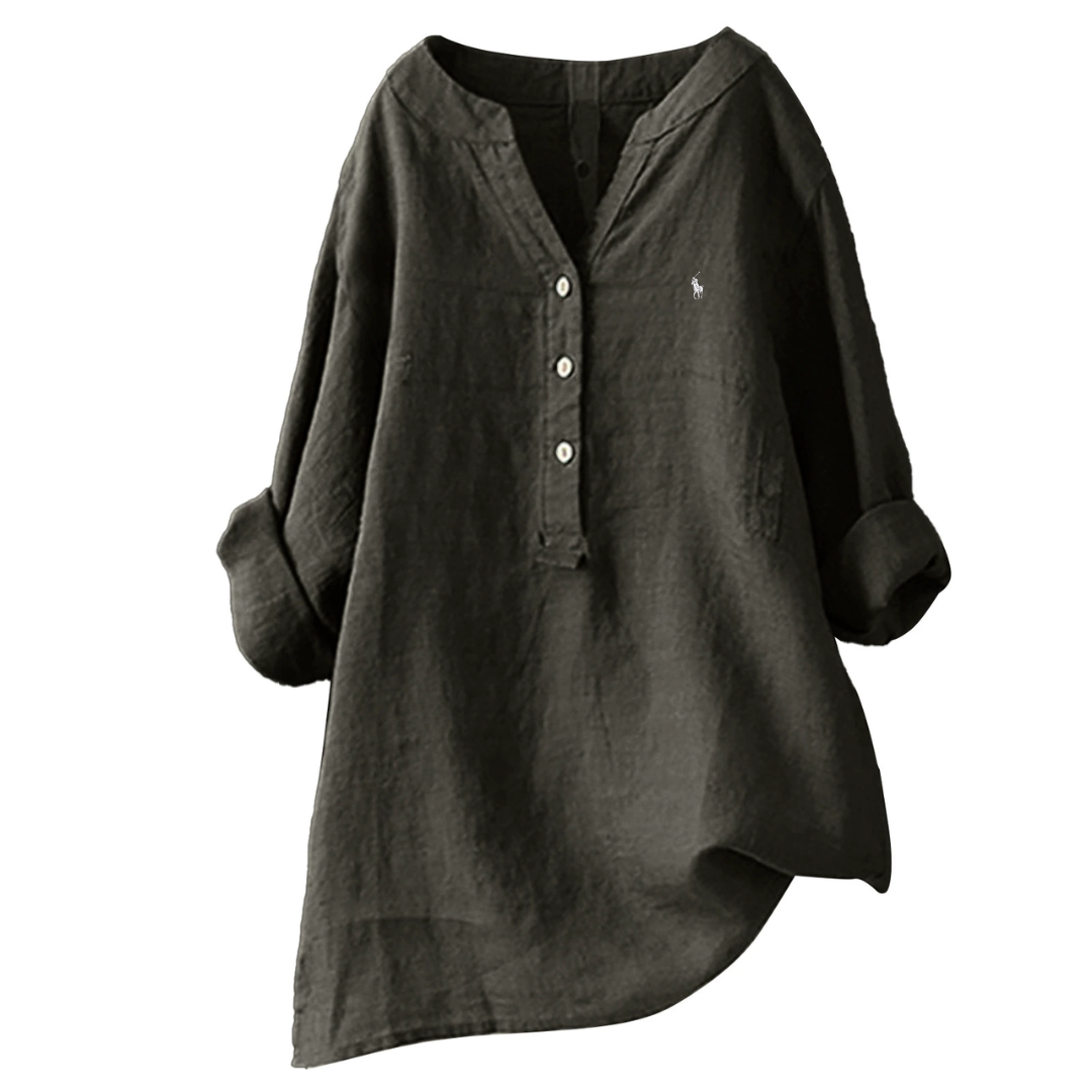 Relaxed Button-Detail Linen Blouse — LIQUIDATION PRICE