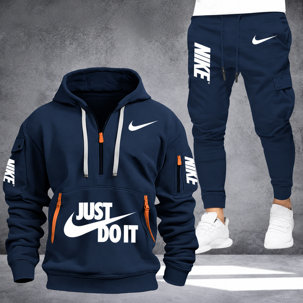 Men's Graphic Half-Zip Cargo Jogger Set