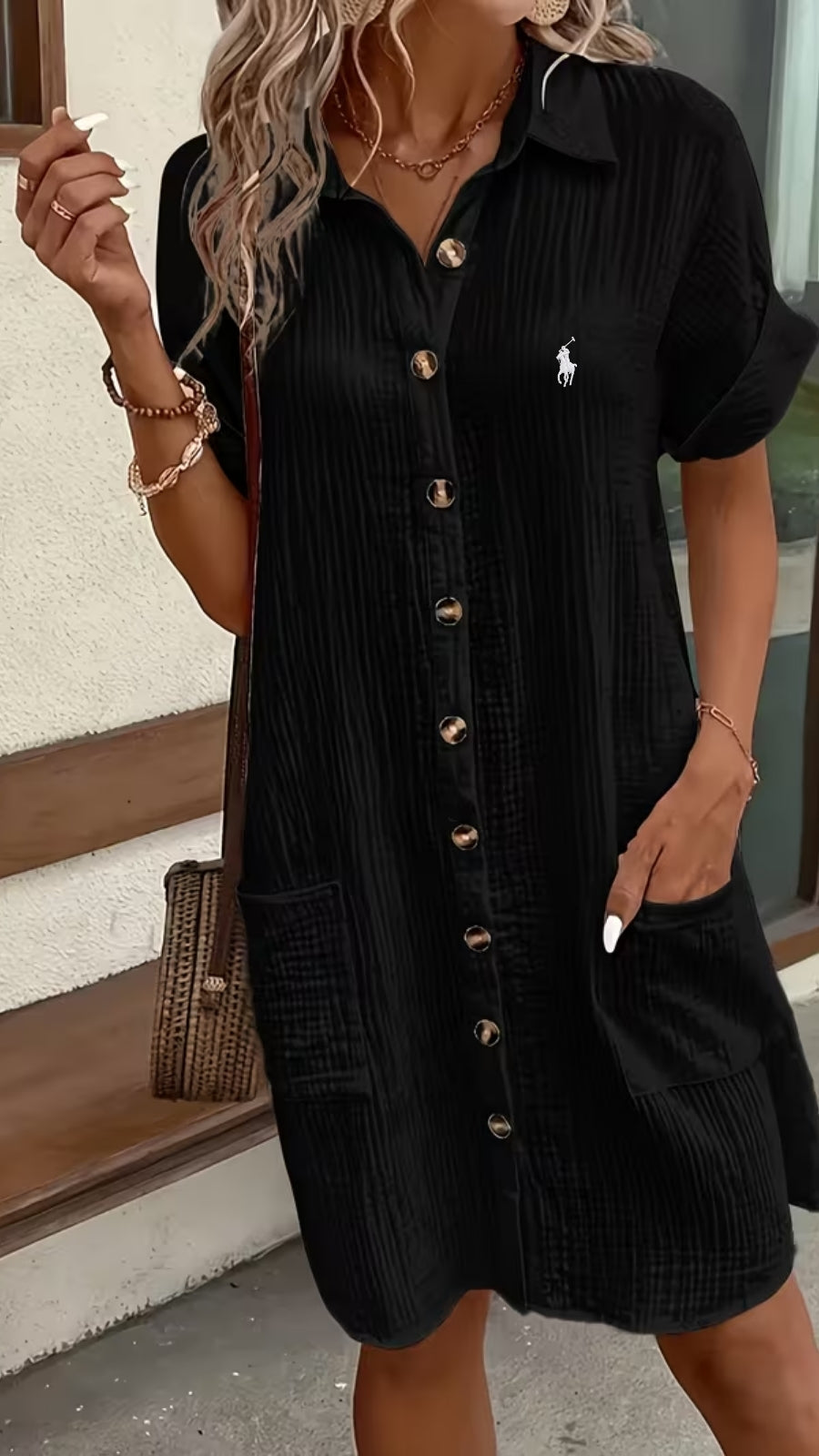 Textured Button-Front Shirt Dress — LIQUIDATION PRICE