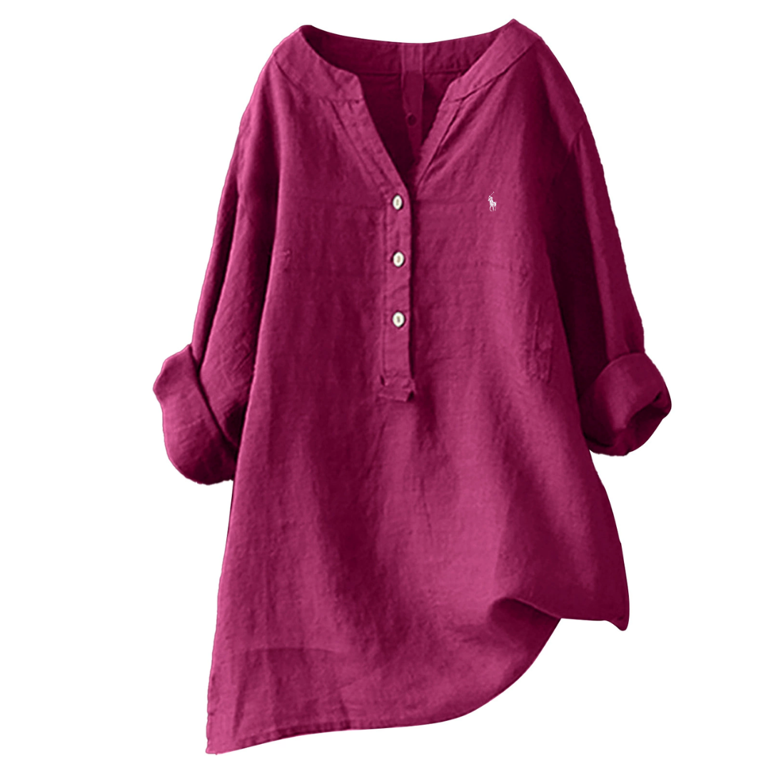 Relaxed Button-Detail Linen Blouse — LIQUIDATION PRICE