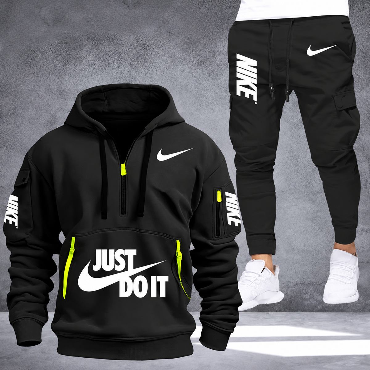 Men's Graphic Half-Zip Cargo Jogger Set
