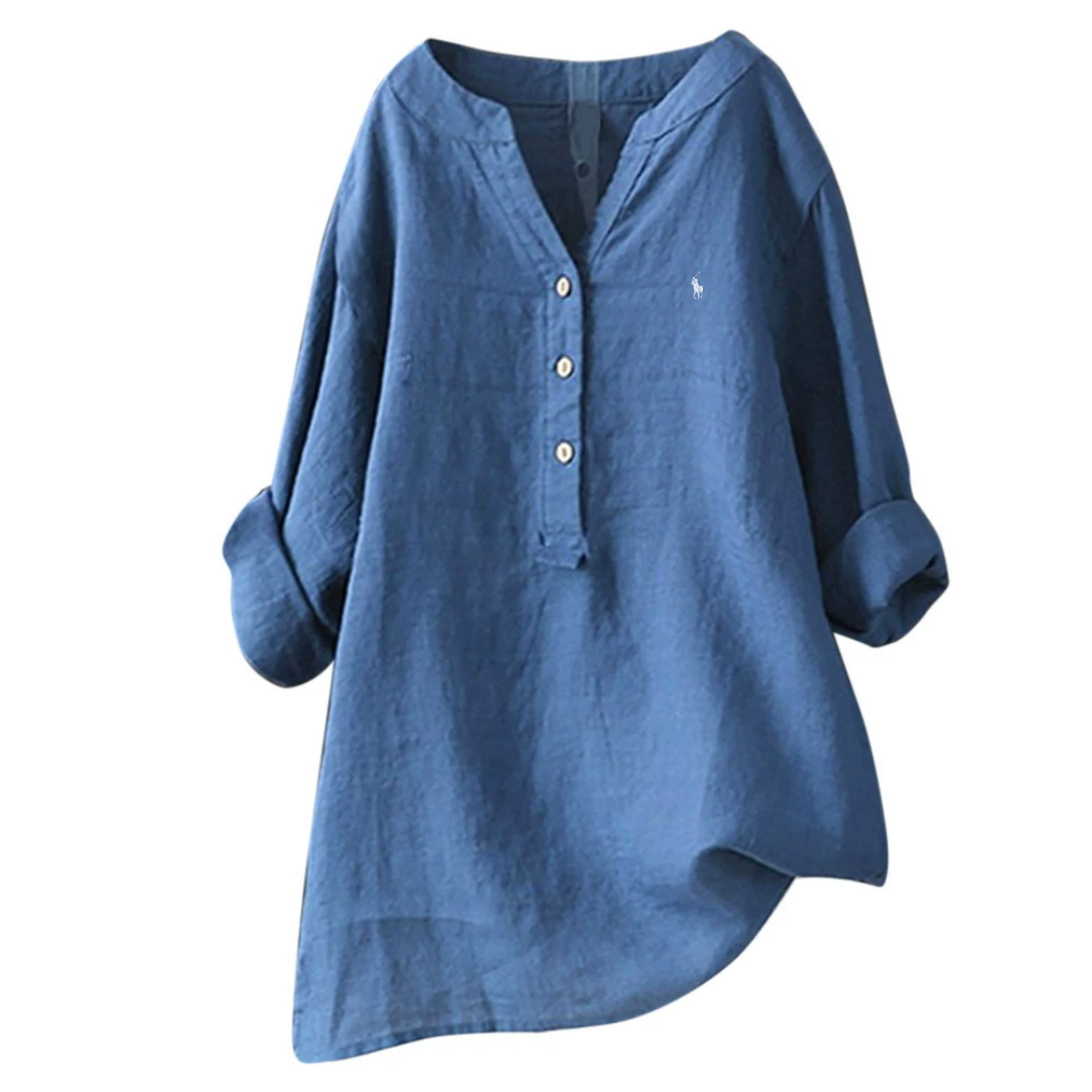 Relaxed Button-Detail Linen Blouse — LIQUIDATION PRICE