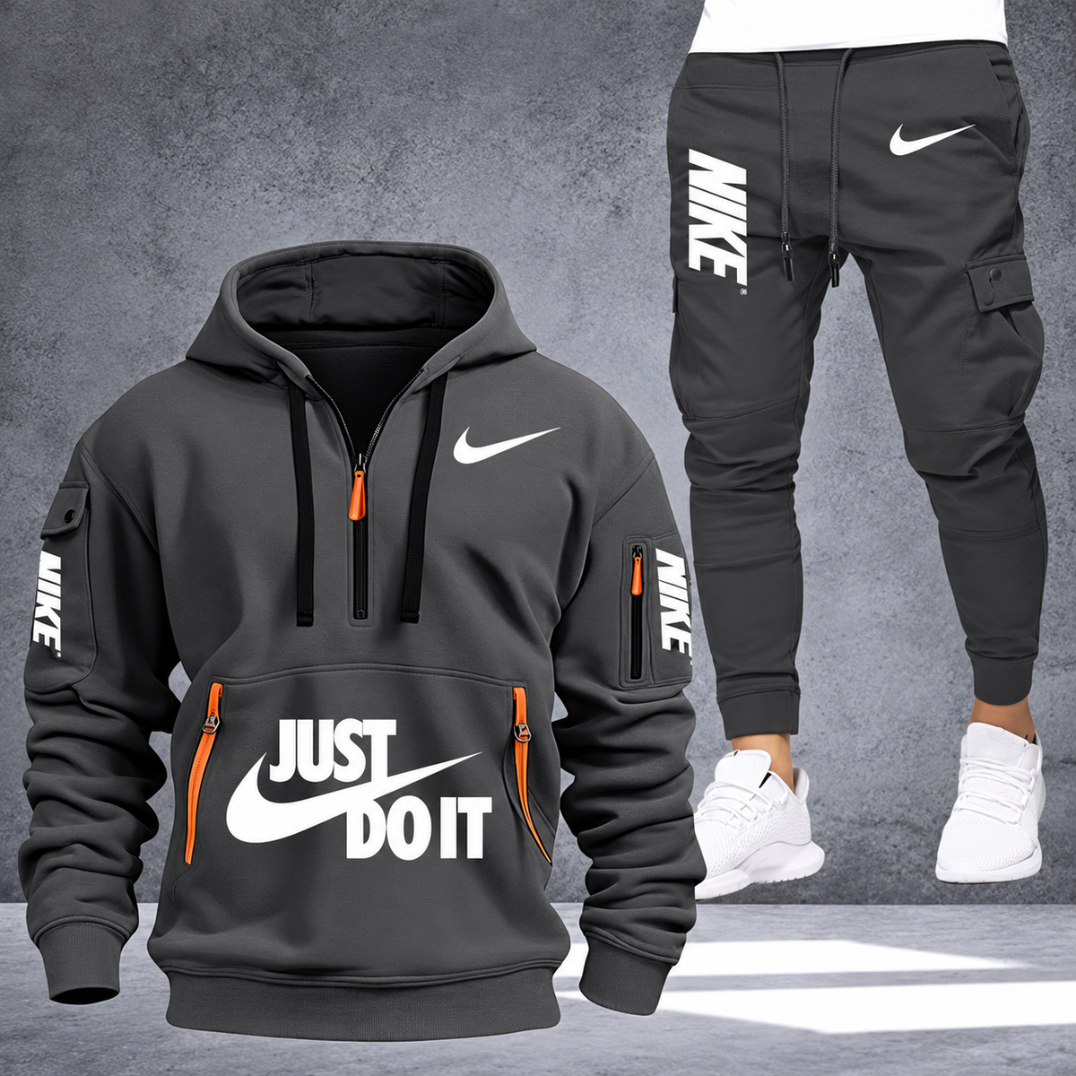 Men's Graphic Half-Zip Cargo Jogger Set