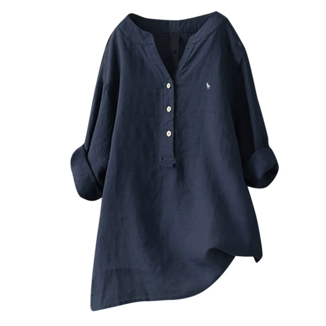 Relaxed Button-Detail Linen Blouse — LIQUIDATION PRICE