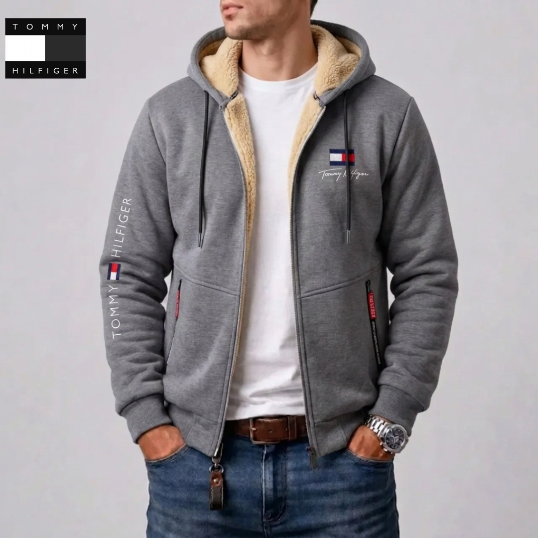 Men's Contrast-Lined Hooded Full-Zip Jacket