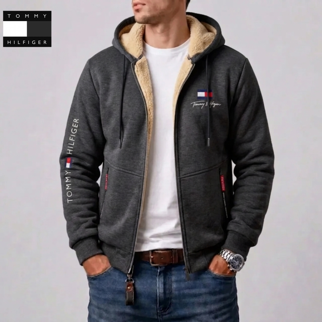 Men's Contrast-Lined Hooded Full-Zip Jacket