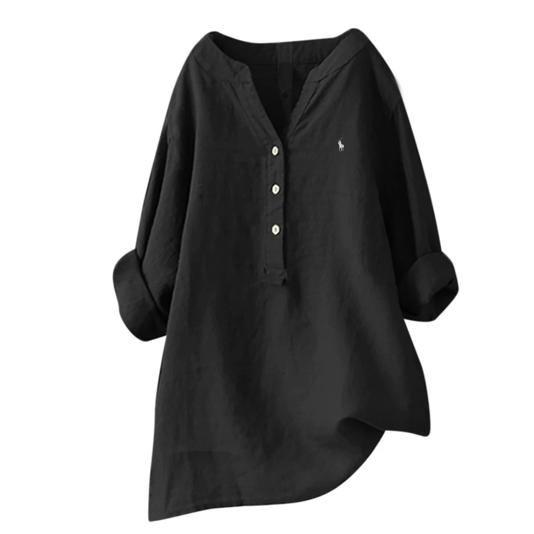 Relaxed Button-Detail Linen Blouse — LIQUIDATION PRICE