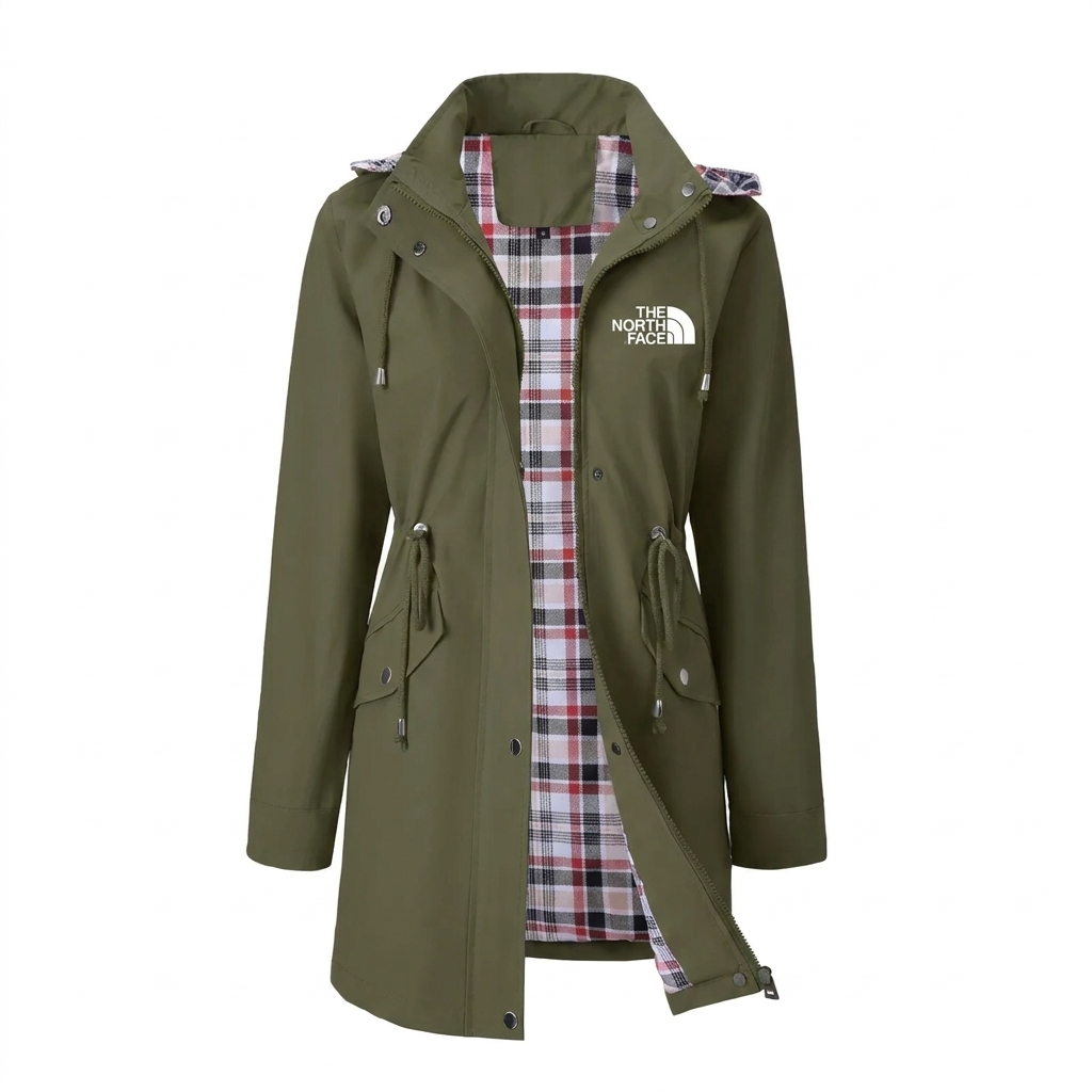 Women's Plaid-Lined Drawstring Hooded Parka