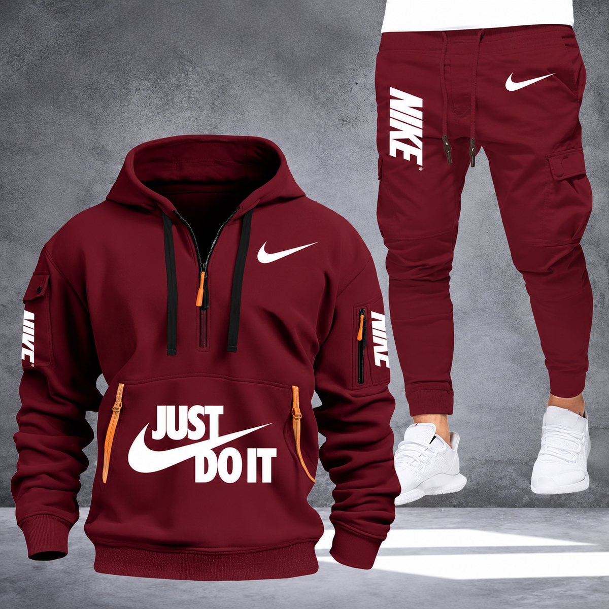 Men's Graphic Half-Zip Cargo Jogger Set