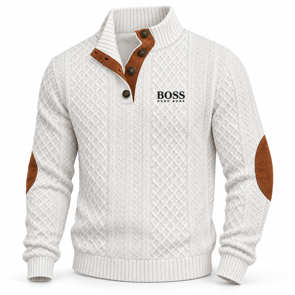 Men's Textured Button-Neck Sweater
