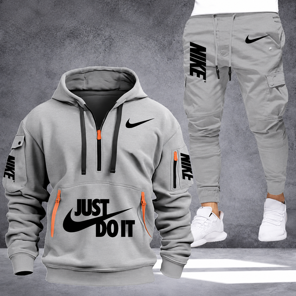 Men's Graphic Half-Zip Cargo Jogger Set