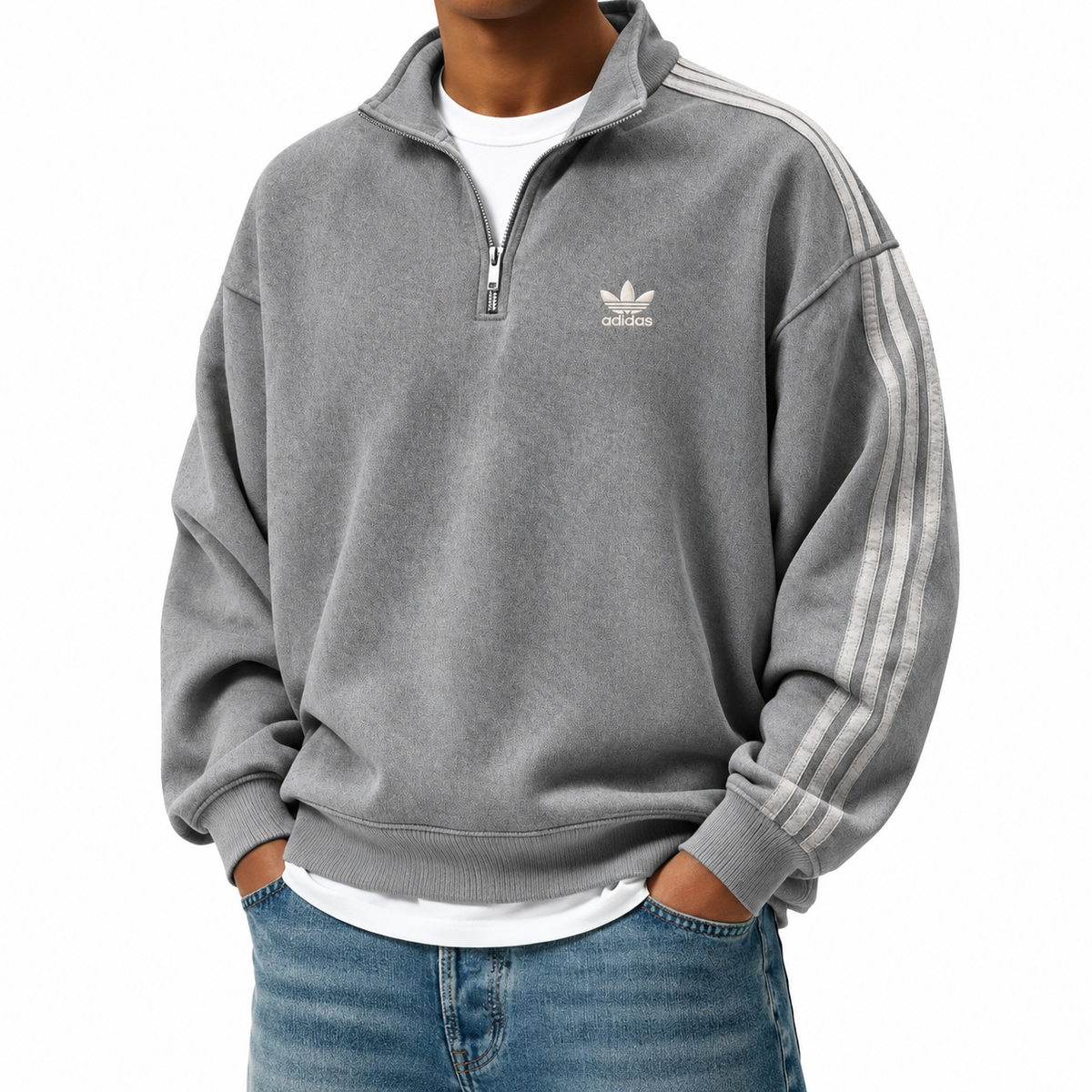 Men's Triple-Stripe Quarter-Zip Sweatshirt