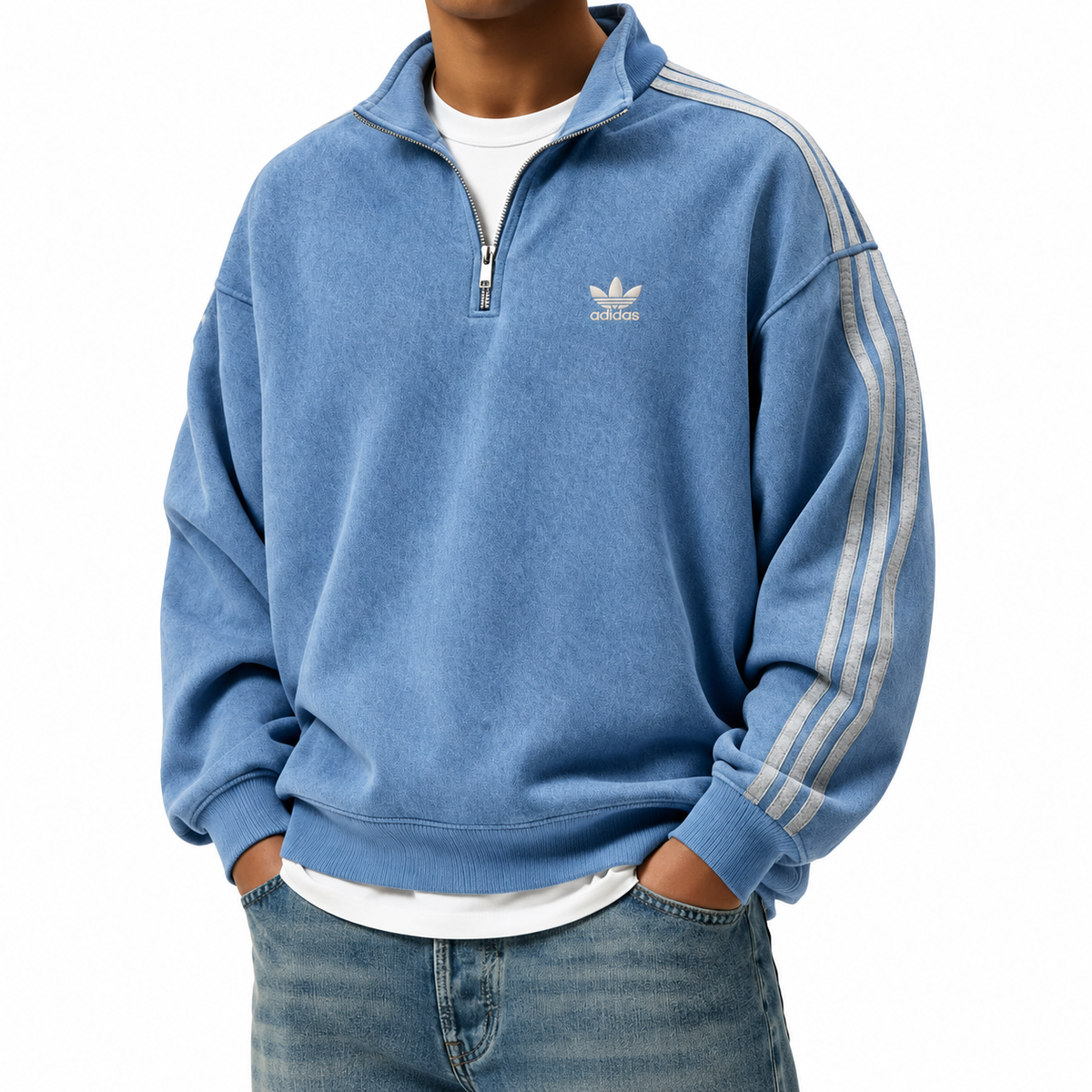 Men's Triple-Stripe Quarter-Zip Sweatshirt