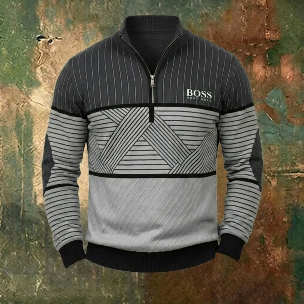 Men's Geometric Stripe Quarter-Zip Sweater
